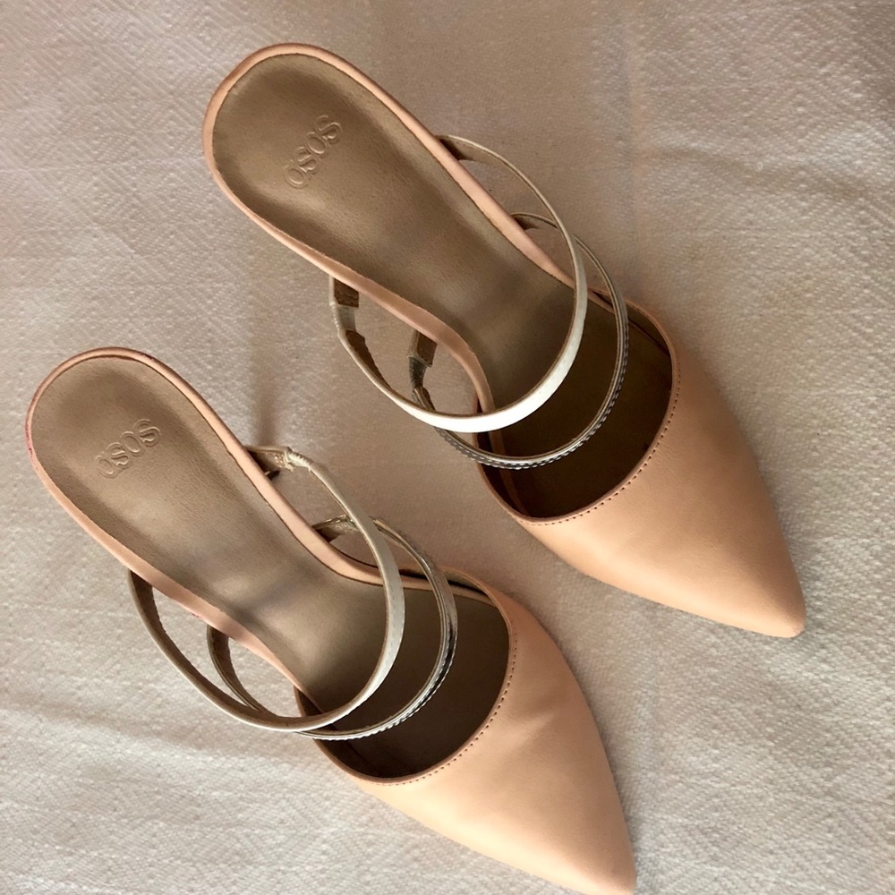 Silver, white, and nude ASOS pumps